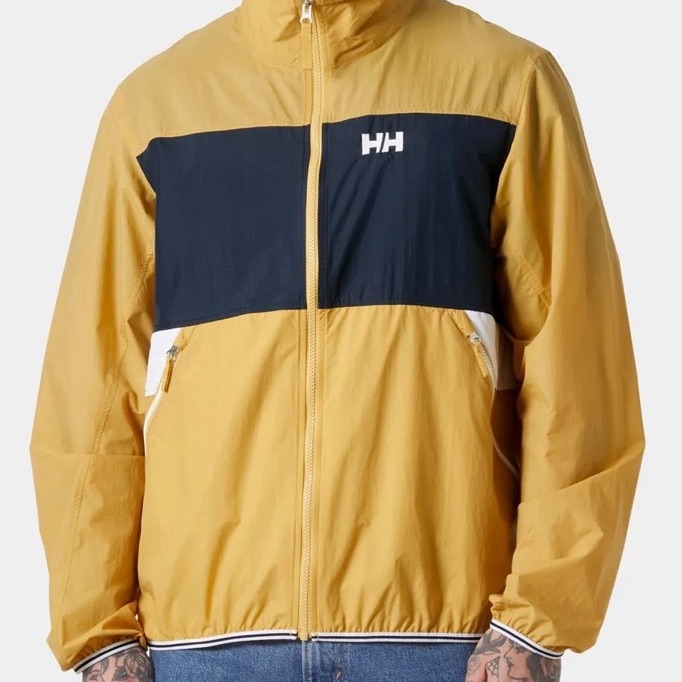 Helly Hansen Men’s Koster Windbreaker, Gold Navy Colorblock Zip. Nwt